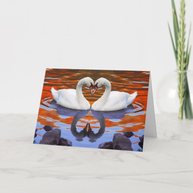 Cartão Kissing Swans in Love, Heart Shape Necks (Frente)