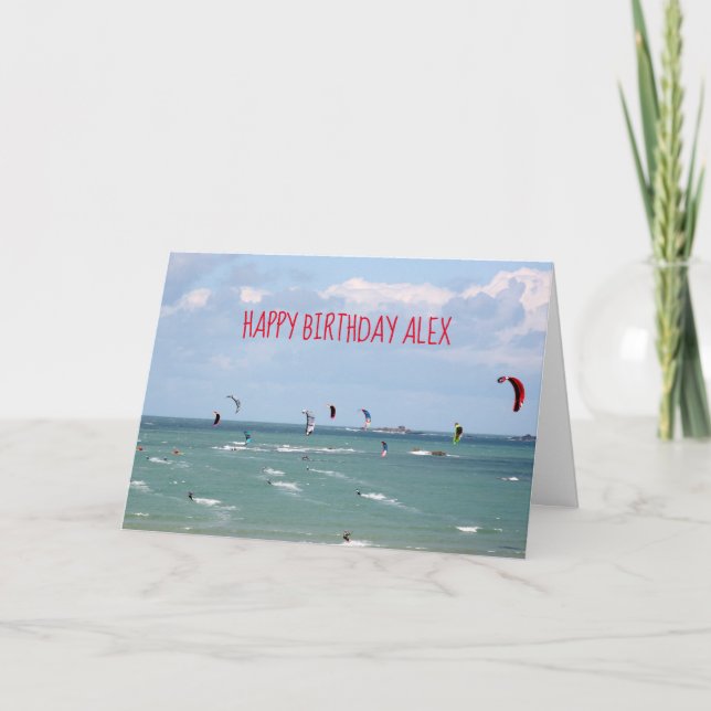 Cartão Kite Boarning Race Happy Birthday personalizado (Frente)