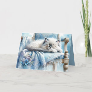 Cartão Kitten Adormecido Azul Sonho Cottagecore