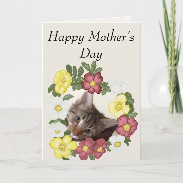 Cartão Kitten and Flower Garland Mother’s Day (Frente)