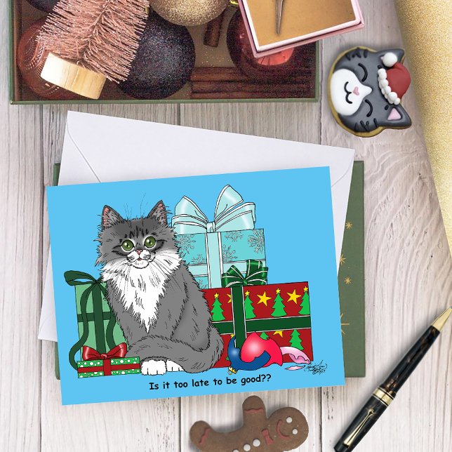 Cartão Kitten de Natal Branco da cinza (Criador carregado)