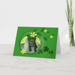 Cartão Kitten, Flowers, Shamrocks & Green Polka Dots Card