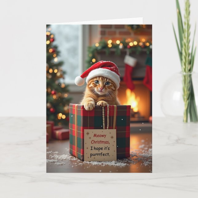 Cartão Kitten Meowy Christmas Purrfect (Frente)