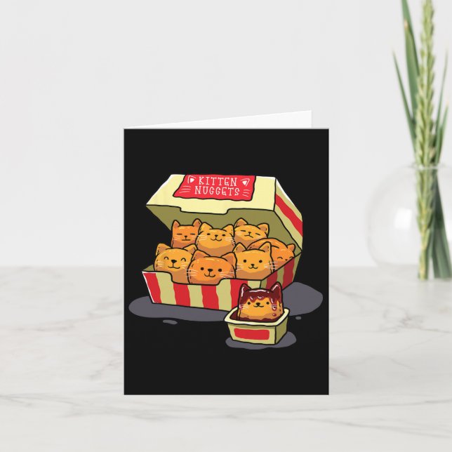 Cartão Kitten Nuggets Comida Pun Gato Pover Gift Galinha  (Frente)