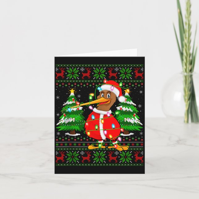 Cartão Kiwi Bird Christmas Lights Santa Costume Ugly Xmas (Frente)