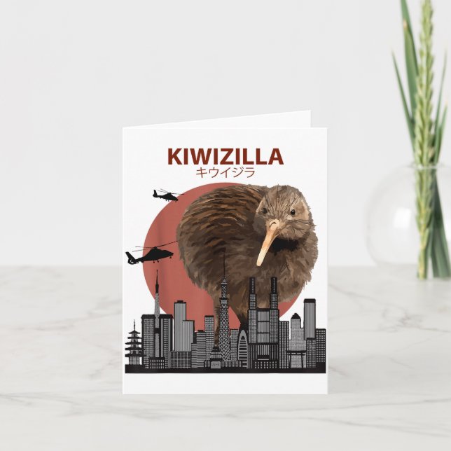 Cartão Kiwizilla Funny Kiwi _ New Zealand Bird Lovers Gif (Frente)