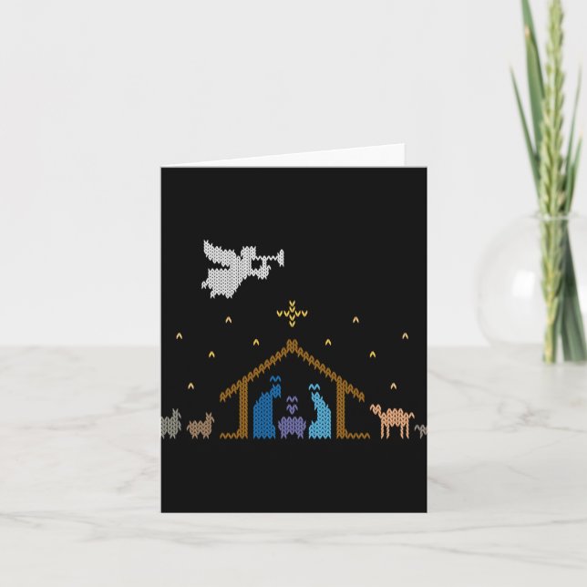 Cartão Knitted Nativity Christmas Sweater Christian Jesus (Frente)