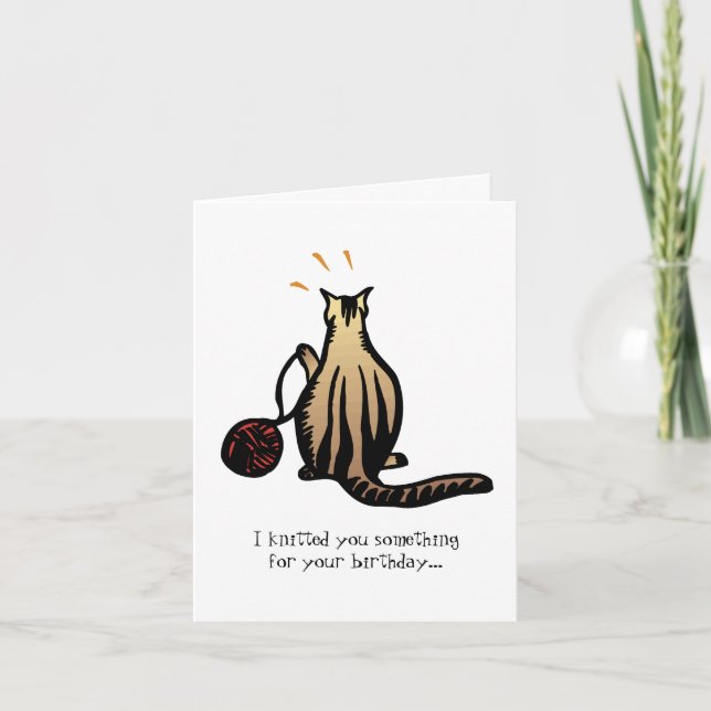 Cartão Knitting kitty (Frente)