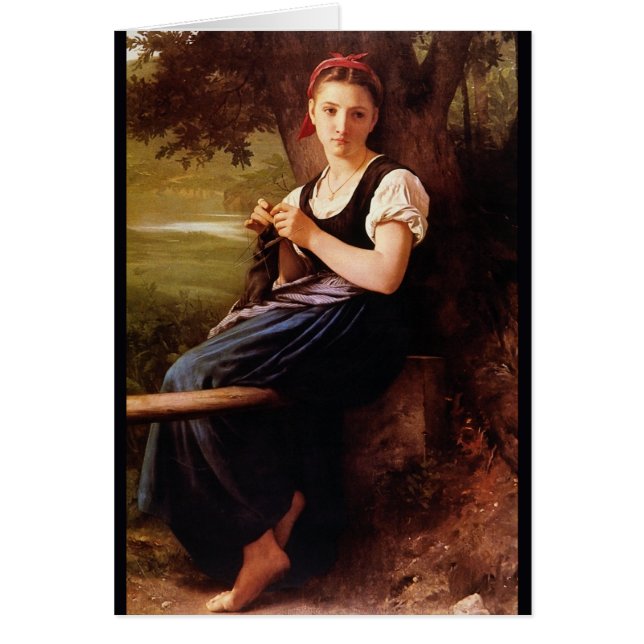 Cartão Knitting Mulher por William-Adolphe Bouguereau (Frente)