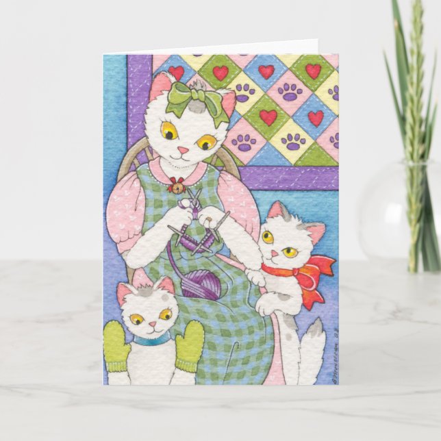 Cartão Knitting With Kittens Mothers Day Card Moussart (Frente)