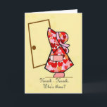 Cartão Knock-Knock Joke Sunbonnet Birthday Greeting Card<br><div class="desc">I made this design of a sunbonnet girl knocking on a door and saying Knock - Knock. It is a birthday greeting. I made the girl out of a picture of hearts. Children love knock-knock jokes and this would made a good one for a child's birthday or anyone that likes...</div>