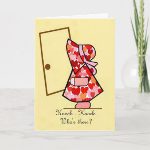 Cartão Knock-Knock Joke Sunbonnet Birthday Greeting Card