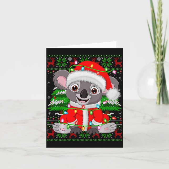 Cartão Koala Christmas Lights Santa Costume Ugly Xmas Swe (Frente)