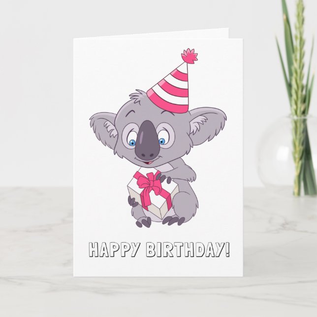 Cartão Koala com presente de aniversário (Frente)