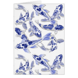 Cartão Koi azul e branco