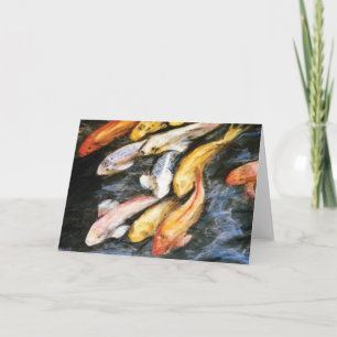Cartão Koi Fish Pond Art Painting Note or Greeting Cards