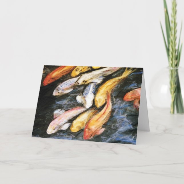 Cartão Koi Fish Pond Art Painting Note or Greeting Cards (Frente)