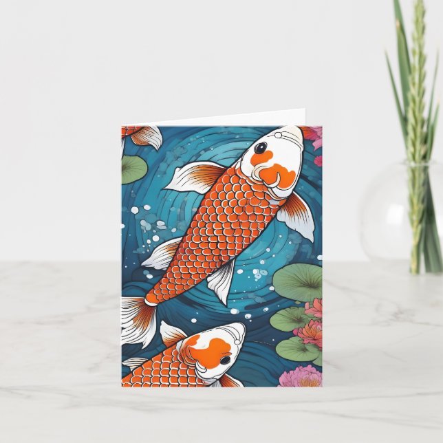 Cartão Koi Fish Study H Foled Greeting Card (Frente)