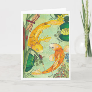 Cartão Koi In A Pond Folded Blank Card by Heather T.
