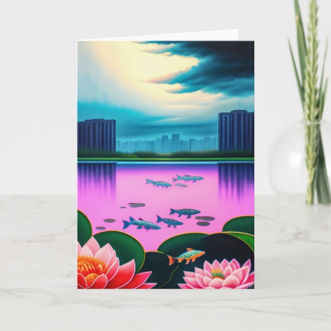 Cartão Koi Pond Cingapura (Frente)