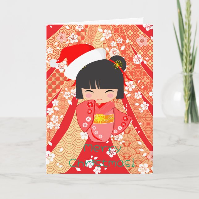 Cartão Kokeshi Doll Christmas Card (Frente)