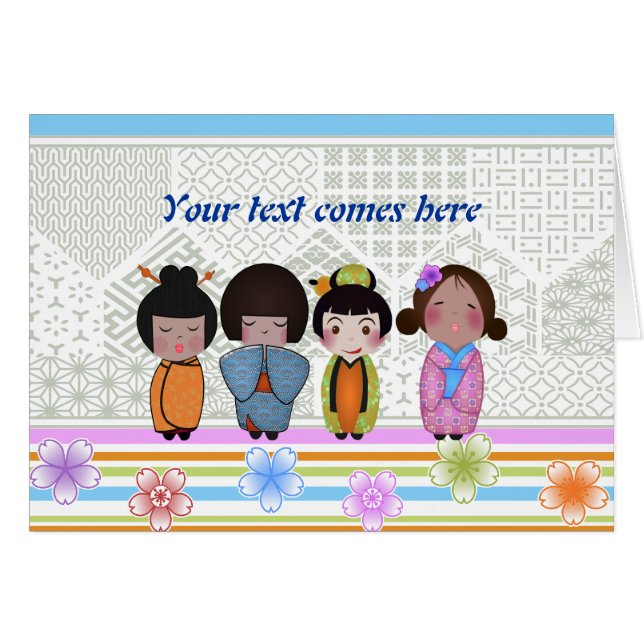 Cartão kokeshi dolls (Frente Horizontal)