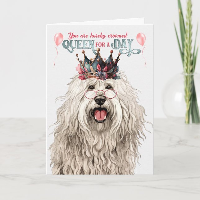 Cartão Komondor Queen para um dia de aniversário engraçad (Frente)