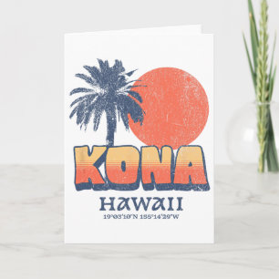 Cartão Kona Havaí Pôr do Sol Retro Palmeira Fofo Havaiano