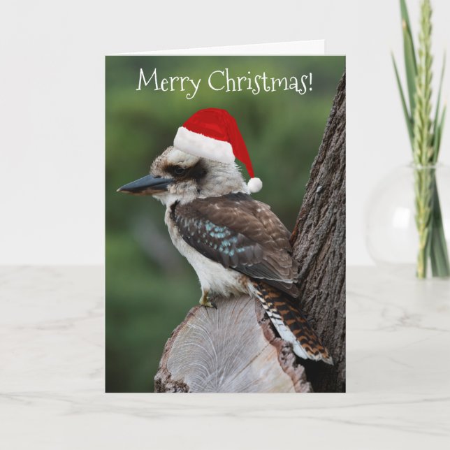 Cartão Kookaburra Bird Animal Red Santa Hat Christmas (Frente)