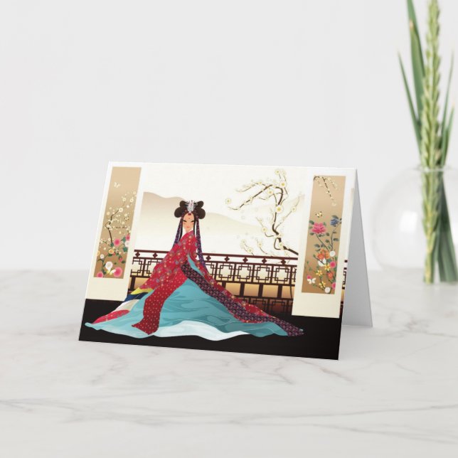 Cartão Korean woman wearing a hanbok (Frente)