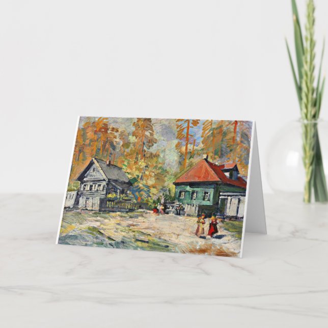 Cartão Korovin - outono em uma vila russa (Frente)