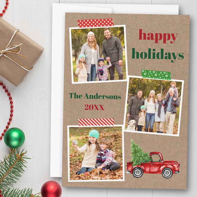 Cartão Kraft Feriado de Caminhão Vermelho de Fita  (Customize to add text to back of card.)