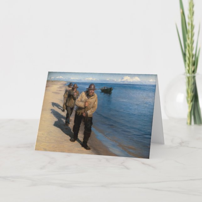 Cartão Kroyer - Três pescadores puxando um barco (Frente)