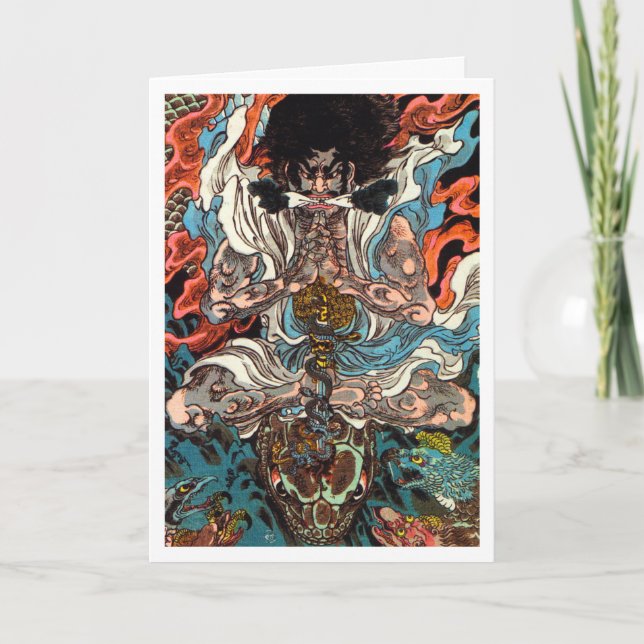 Cartão Kuniyoshi O guerreiro asiático samurai andando cob (Frente)