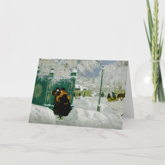 Cartão Kustodiev - Winter Scene, fine art painting (Frente)