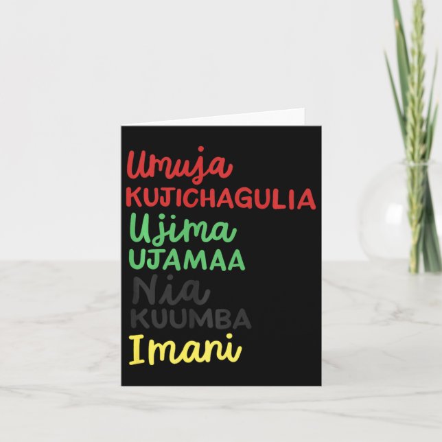 Cartão Kwanzaa Sete Princípios Natal Afro-Americano (Frente)