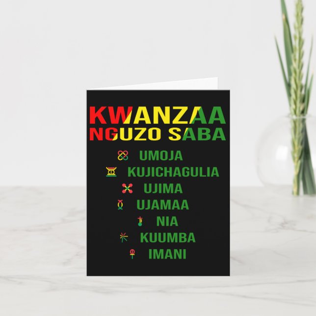 Cartão Kwanzaa - Swahili Para os Sete Princípios  (Frente)