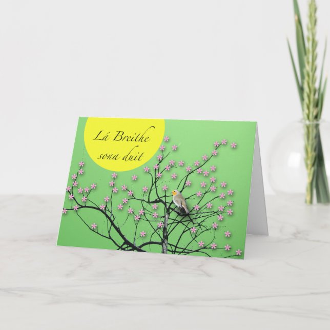 Cartão Lá Breithe sona duit Irish Birthday com Robin (Frente)