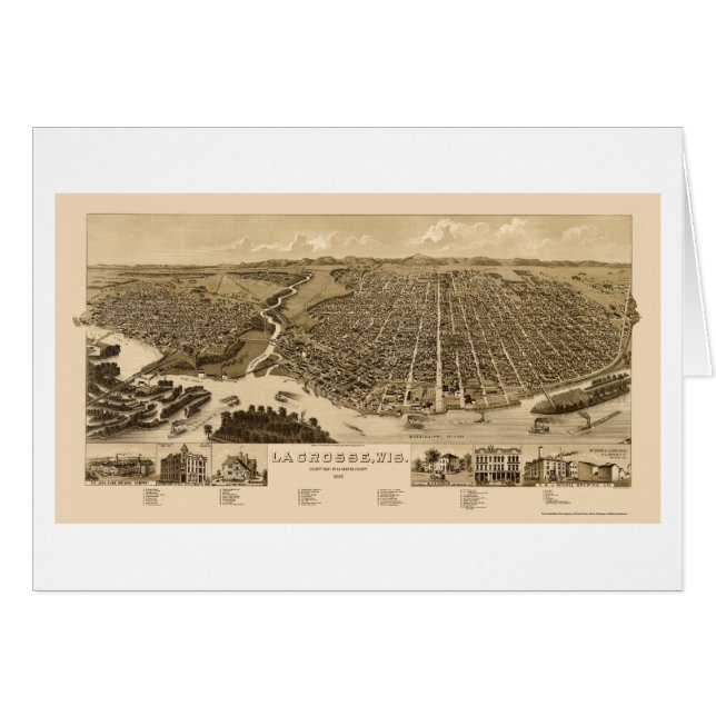 Cartão La Crosse, mapa panorâmico -1887 dos WI (Frente Horizontal)