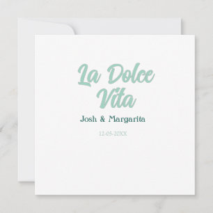 Cartão La Dolce Vita verde azul pastel nome data casament
