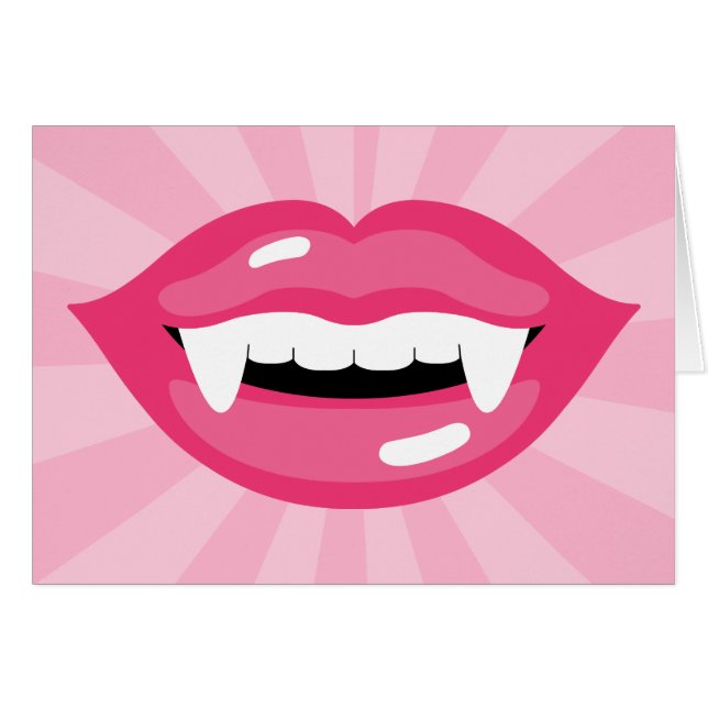 Cartão Lábios de Vampiro Rosa Sorrindo Com Presas (Frente Horizontal)