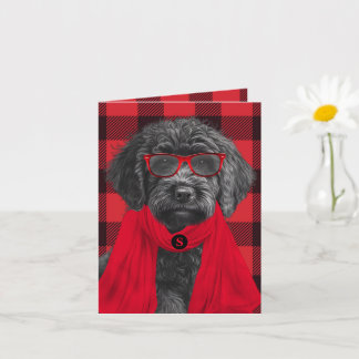 Cartão Labradoodle Cachorro Plaid Buffalo Vermelho Monogr