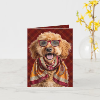 Cartão Labradoodle Cachorro Xadrez Burgundy Monogramado