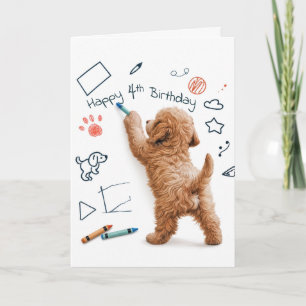 Cartão Labradoodle Desenhando para um 4º Aniversário