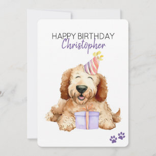 Cartão Labradoodle Dog Personalizado Feliz Aniversário Fl