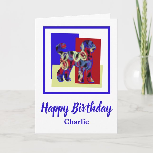 Cartão Labradoodle Dog Red Blue Yellow Birday (Frente)