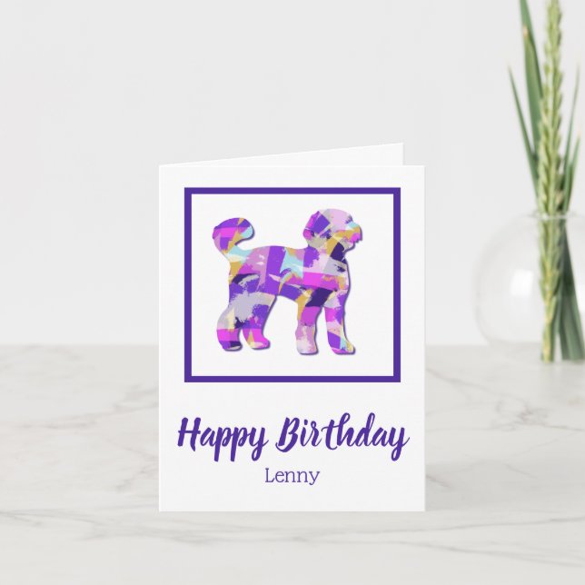 Cartão Labradoodle Dog Silhoule Purple PY&B Birthday (Frente)