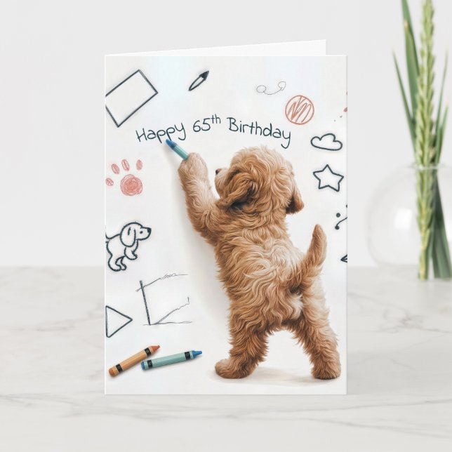 Cartão Labradoodle Doodling Para 65.o Aniversário (Frente)