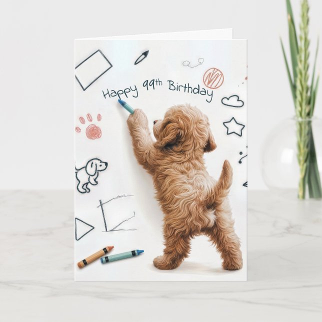Cartão Labradoodle Doodling Para 99º Aniversário (Frente)