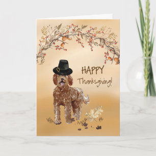 Cartão Labradoodle Funny Pilgrim Hat Ação de Graças